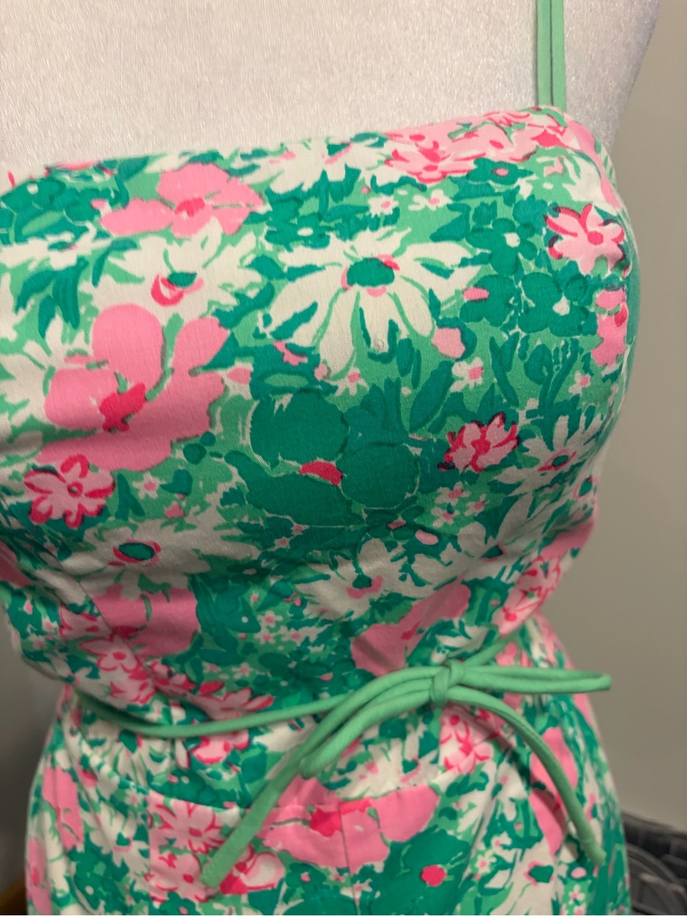 Floral Green & Pink Tie-Waist Romper - Picture 4 of 13